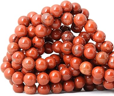CHEAVIAN Natural Red Jasper Bead Necklace in Polished Stone, Round Design for DIY Jewelry Projects