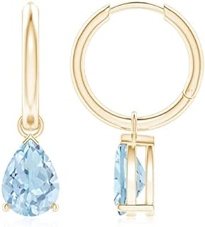 ANGARA Natural Aquamarine Drop Hoop Earrings for Women Girls in 14K Solid Gold/Platinum | March Birthstone Jewelry Gift for Her | Birthday | Wedding | Anniversary