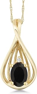 Spring Ring Clasp, 10K Yellow Gold, Black Onyx and White Diamond, Oval-Cut Teardrop Pendant Necklace for Women, with 18 Inch Chain