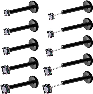 Versatile 16G Threadless Cubic Zirconia Nose Ring Set in Stainless Steel for Men and Women - Flat Back Labret Lip and Ear Piercing Jewelry