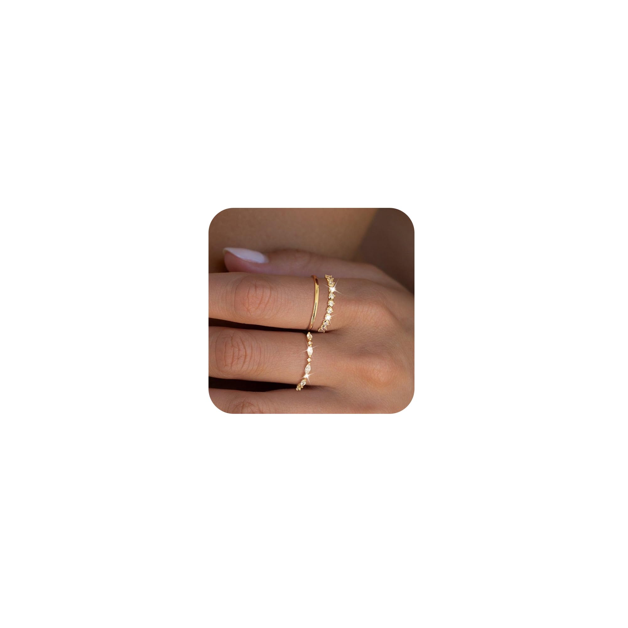 3Pcs Gold Rings for Women Non Tarnish 14K Gold Plated Stackable Thin Rings Set Wedding Bands Eternity Cubic Zirconia Rings for Women Dainty Thumb Stacking Ring Pack Gold Jewelry Size for 6-10