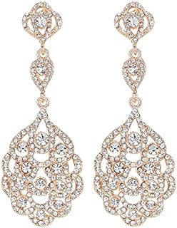 Gold Plated, Crystal Rhinestone Dangle Chandelier Wedding Earrings by Mecresh - Elegant Teardrop Design for Brides and Bridal Occasions