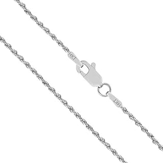 Honolulu Jewelry Company 14K Real Solid White Gold 1mm Rope Chain Necklace Lobster Clasp, 16" - 24"