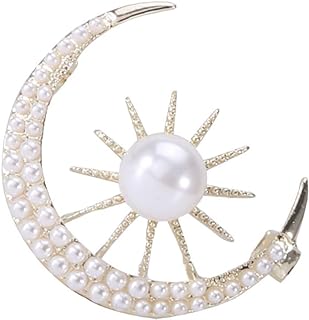 Pearl Moom Sun Brooch Pin White Pearl Beaded Lapel Pin Faux Pearl Safty Pin for Women Men Dress Suit Decros Charm Coat Hat Badges Mother's Day Gift for Women