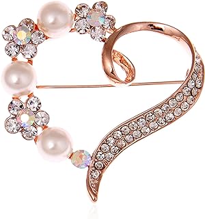GUOXIAOMEI Heart Brooch For Women Girls Cluster Pave Clear Crystal Valentine's Day Love Heart Pearl Brooch Pin Wedding Party Clothes Accessories