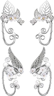 2 Pairs Chic Elf Ear Cuffs Pearl Wing Handcraft for Cosplay Elven Cuff Wrap Earrings for Elven Halloween Costume, Cosplay, Wedding