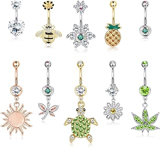 YADOCA 10 Pcs 14G Dangle Belly Button Rings for Women Stainless Steel Cute Navel Rings Body Piercing Jewelry Set