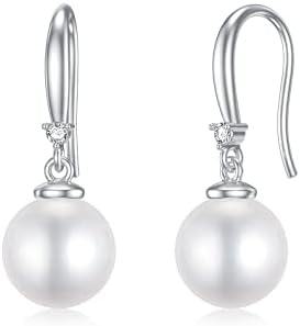 Natural Diamond and Pearl Drop Earrings in Sterling Silver with Lever Back for Women - Elegant Cat Pearl Stud Design