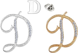XGALA 3 Pcs A to Z 26 English Letters Plated Metal Clear Crystal Lapel Pin Brooches Collar