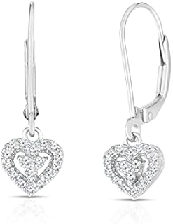 Leverback Rhodium Plated Sterling Silver Diamond Drop Earrings for Women by Natalia Drake - Elegant Dangle Design