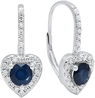Dazzlingrock Collection 10K Each 5 MM Round Blue Sapphire & White Diamond Ladies Heart Halo Style Drop Earrings, White Gold