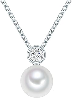 Valero Pearls Halskette mit einer Süßwasserperle und Zirkonia-Stein, aus poliertem 925er Sterling-Silber, in verstellbarer Länge - das ideale Geschenk für Frauen