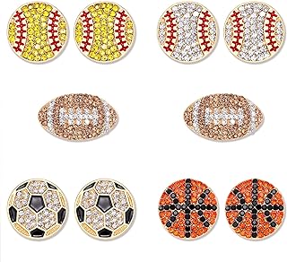 5 Pairs Beaded Earrings Baseball Earrings for Women Softball Football Sports Earrings Handmade Bead Stud Earrings Party Game Jewelry Gift