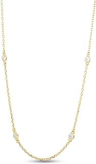 SAVEARTH DIAMONDS 2.9MM Round Moissanite Diamond Lab Created Bezel Set Yard Station Chain Necklace In 14k Gold Over Sterling Silver 16'' To 36" (0.60 Ct To 1.60 Ct), Mother's Day Gift For Her