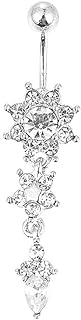 BeeSpring Sexy Women Crystal Ring Body Dangle Ball Barbell Bar Belly Button Ring Navel Ring (Silver)