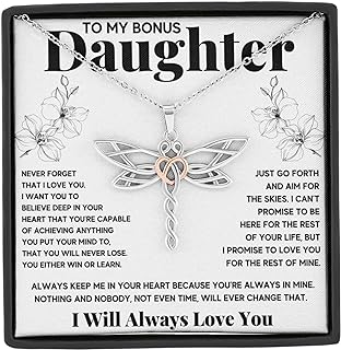 OC9 Gifts Bonus Daughter Necklace Birthday Graduation Christmas Gift with Message Card and LED Jewelry Box Gift Pendant for Step Daughter Goddaughter (Standard Box, Dragonfly)