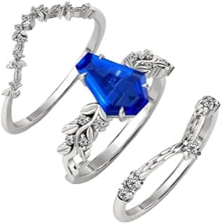 3 CT Vine Leaf Style Blue Sapphire Engagement Ring Set Vintage Coffin Shaped Blue Sapphire Wedding Rings Set Art Deco Bridal Anniversary Rings