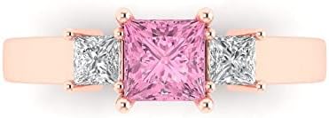 Clara Pucci 1.11 ct Brilliant Princess Cut Simulated Pink Diamond 14k Rose Gold 3 Stone anniversary Wedding Engagement Ring