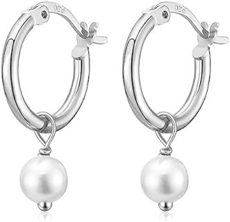 Dangle Hoop Earrings for Women Girls, 925 Sterling Silver Hoop Earrings with Charms Tiny Baguette Round Teardrop Trio Cubic Zirconia Pearl Drop Dangling Cartilage Helix Tragus Diamond Jewelry Gifts