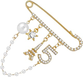Yolev Vintage Crown Number 5 Lapel Pins and Brooches Vintage Imitating Pearl Rhinestone Crystal Brooch Pin for Women Rhinestone Jewelry