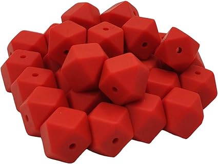 Vibrant Mandarin Red 30pc 17mm Hexagon Silicone Teething Bead Necklace Kit - BPA Free - Ideal for DIY Mom Jewelry and Kids Crafts