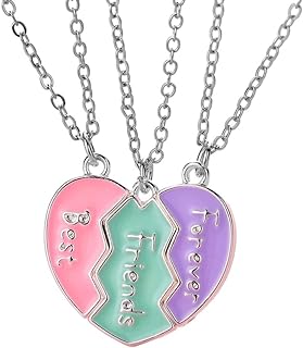 BFF Necklace for 3, Heart Broken Stitching Magnetic Best Friend Pendant for Women Friendship Jewelry Gift