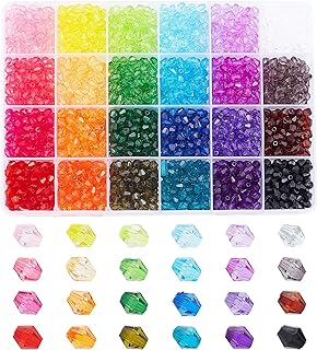6mm Multicolor Bicone Crystal Acrylic Beads for Jewelry Making by PH PandaHall, 2880pcs Shell Craft Beads for Bracelets, Necklaces, Earrings, Keychains and Decorations, Faceted Rainbow Beads 24 Colors