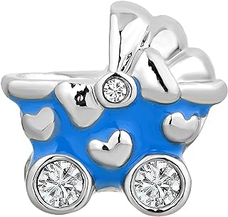 LSxAB Babypram Stroller Charm for Bracelet Women Girls New Born Carriage Pram Christmas Family Love Family Christmas Mother Wife Husband Sister Auntie BFF Birthday Anniversary