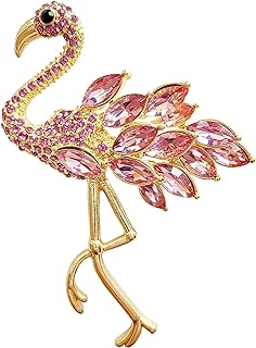 Rhinestone Encrusted Flamingo Brooch with Secure Pin Clasp - Unique Copper Lapel Pin for Women - Signature Pink Bird Design