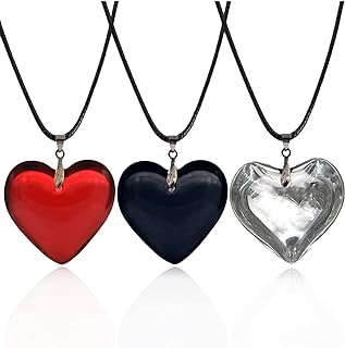 Y2K Aesthetic Chunky Love Heart Pendant Necklace with Cable Chain for Women and Girls, No Gemstone, Faux Leather and Zinc in Red Color