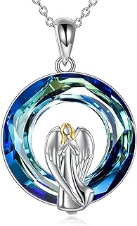 LONAGO Sterling Silver Guardian Angel Pendant Necklace with Australian Crystal, Lobster-claw Clasp, Cable Chain - Gift for Women, Elegant Design
