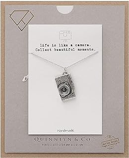 Quinnlyn & Co. Camera Pendant Necklace, Photography Gifts for Women with Inspirational Quote on Greeting Card