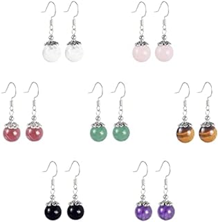 Dazzling Crystal Dangle Earrings with French Wire, Set of 7 Healing Stone Pairs in Diverse Colors and Shapes for Women and Girls