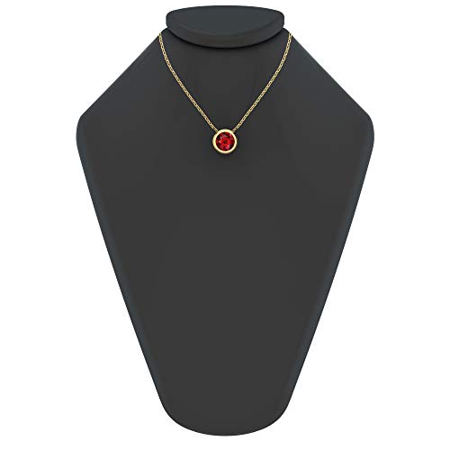 Womens 14K Yellow Gold Pendant Necklace Sparkly 7 mm Round Gemstone 1.48 Carats Swiss 18" Bezel Solitaire Classic Chain Fine Jewelry Gift for Wedding Anniversary