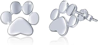 925 Sterling Silver Dog Cat Paw Print Stud Earrings with Push Back and Cubic Zirconia Gems for Women and Teen Girls