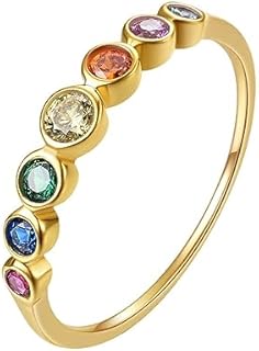 14K Gold-Plated Zirconium Rainbow Wedding Rings with AAA Cubic Zirconia for Women, Round Design Eternity Band