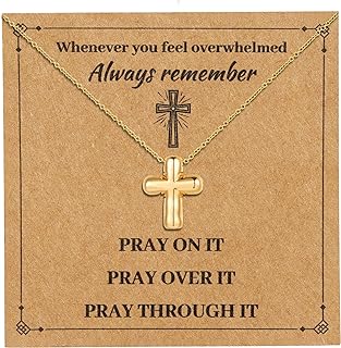 Lobster Clasp Bubble Cross Pendant Necklace, Rolo Chain Brass Religious Jewelry for Women, Elegant Simple Design