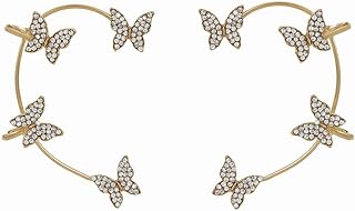 Zinc Butterfly Clip-On Earrings with Zircon Gem for Women - Non Pierced Rose Flower Design