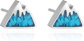 Lauren-Spencer Mountain Stud Earrings for Women Small Tumbled Gemstone Chips Filled Mountain Range Earrings Stainless Steel Snow Mountain Earrings Studs for Girls Jewelry Gift