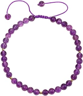 Jewever Reiki Beaded Anklet with Amethyst 6mm Beads on Durable Copper Bead Chain