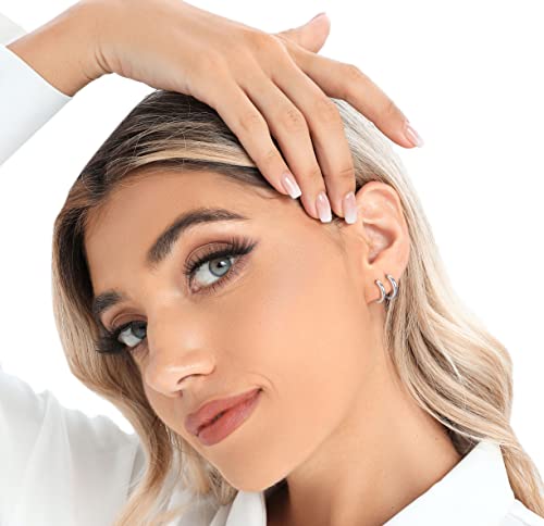3 Pairs 925 Sterling Silver Hoop Earrings 14K White Gold Plated Small Silver Hoop Earrings for Women Huggie Cartilage Hoop Earrings for Men Girls