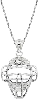 Honolulu Jewelry Company Sterling Silver Baseball Catcher Mask Sports Necklace Pendant with 18" Box Chain