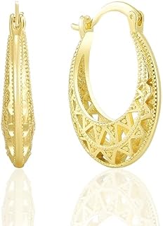 Gold Filigree Earrings for Women | 18K Gold Plated Hollow Out Link Mesh Braided Filigree Hoop Earrings