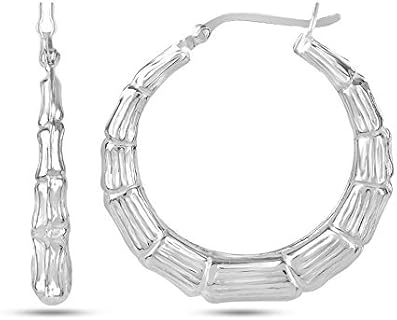 LeCalla Sterling Silver Light-Weight Bamboo Hoop Earrings for Women