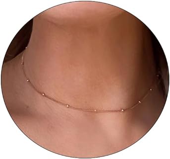 Lobster Clasp 14K Rose Gold Bead Choker Necklace, Cable Chain for Women, Classic Design