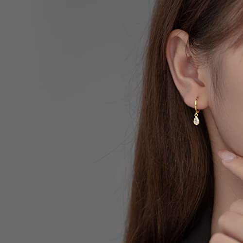 925 Sterling Silver Teardrop Small Hoop Earrings for Women Teen Girls CZ Hoop Huggie Earrings Droplet
