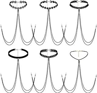 6-Piece Set of Non-Piercing Stainless Steel Body Chains with Adjustable Necklaces and Faux Leather Gothic Chokers for Women - Versatile Body Jewelry Collection