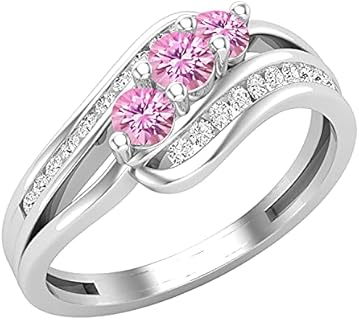 Stunning Sterling Silver Round Lab-Created Blue Sapphire and White Diamond Twisted Shank Three Stone Engagement Ring, Size 4