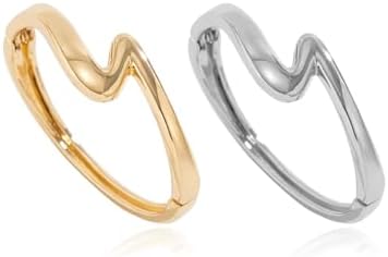 2PCS Cuff Bracelets for Women Hinged Cuff Wide Chunky Open Bracelet Irregular Wavy Minimalist Bangle for Girl Jewelry Gifts