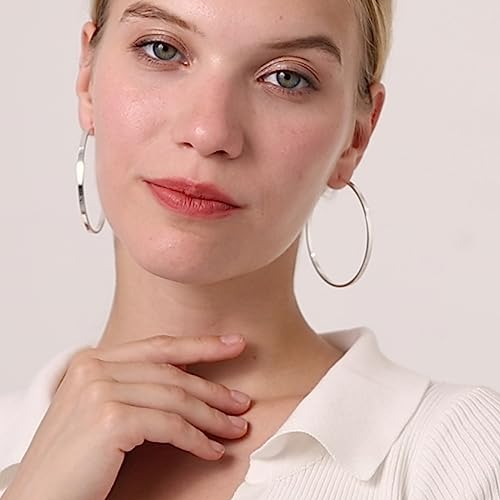 LOUMILEO Sterling Silver Hoop Earrings Large Silver Hoop Earrings for Women Lightweight Big Silver Hoop Earrings Hypoallergenic Thin Silver Hoop Earrings for Women Girls 30/40/50/60/65/70MM